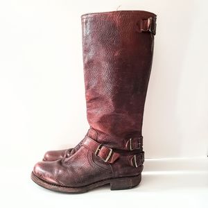 Frye Oxblood Veronica Calf Height Boots Back Zip 8